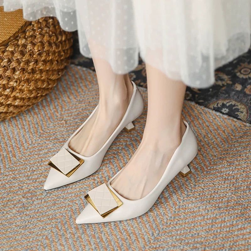 Soft leather high-heeled women's shoes - 2026 autumn new style office shoes, thin heel, small leather shoes, not tiring on the toes, single heel shoes