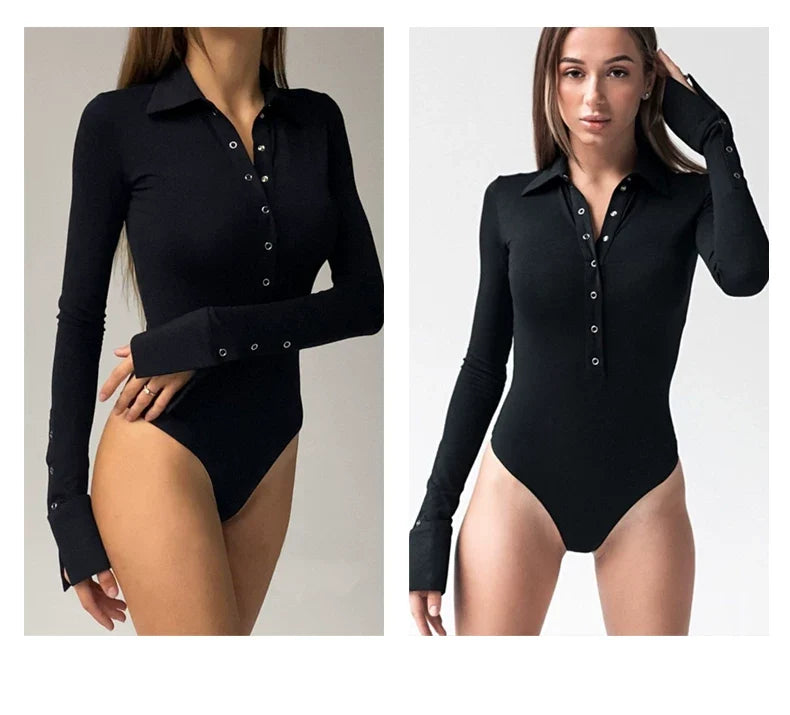 Sexy POLO half-collared long-sleeved one-piece top for women, suitable for spring and autumn, high-waisted, versatile, thick-fabric base layer shirt