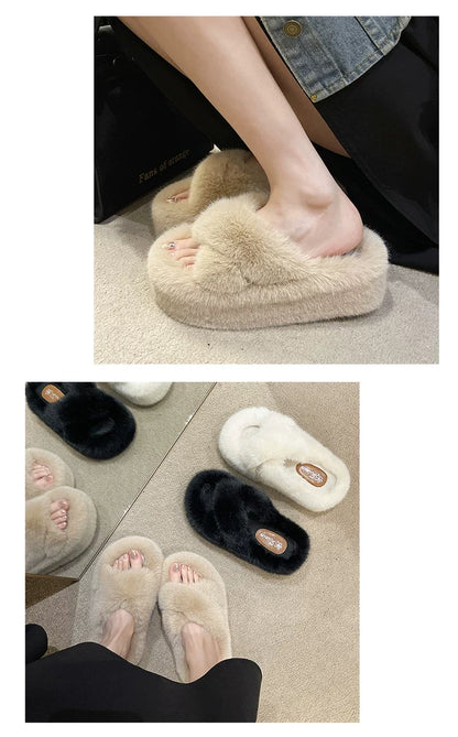 Miaomiao slippers for women, new spring style, thick sole, heightening effect, suitable for petite individuals, cotton slippers for autumn and winter.